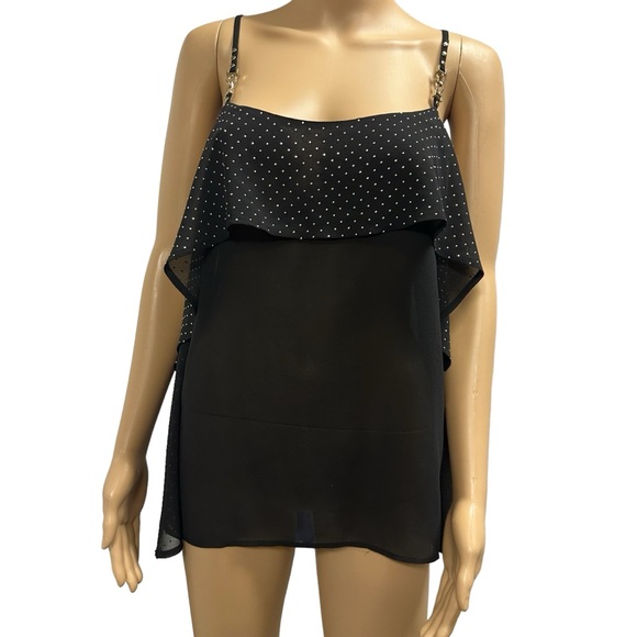 Cache Gold Jewelry Chain Spaghetti Strap Layered Sleeveless Cami Tank Blouse M - Picture 2 of 9